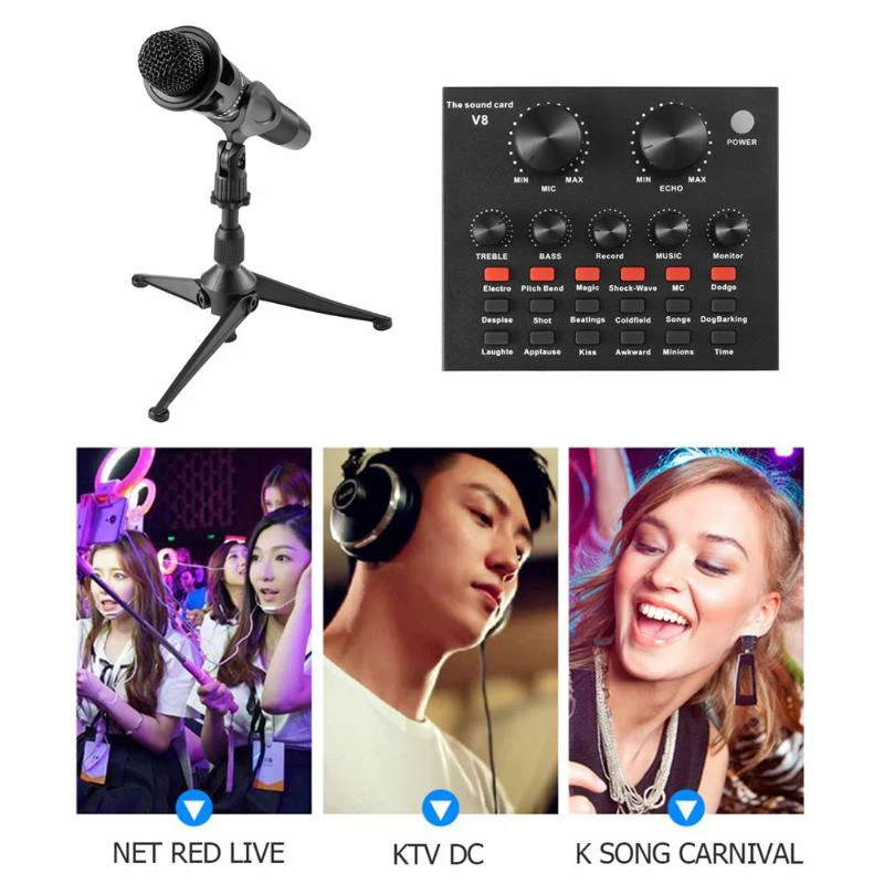 V8 аудио Usb гарнитура микрофон наушники Webcast стример Live Sound карта кабель набор для