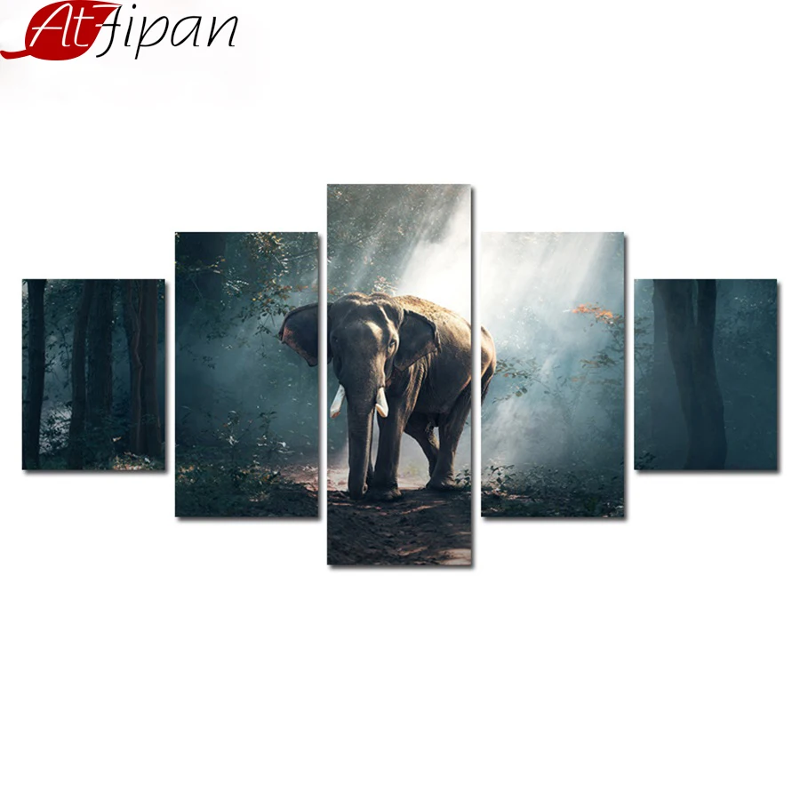 

Forest Elephant Modular Canvas Wall Art Printed Poster Framed Home Decoration Picture Landscape Painting for Bedroom