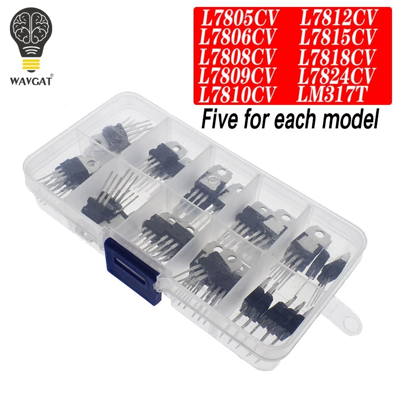 LM317T L7805 L7806 L7808 L7809 L7810 L7812 L7815 L7818 L7824 транзисторный набор 10 значений 50 шт. коробка
