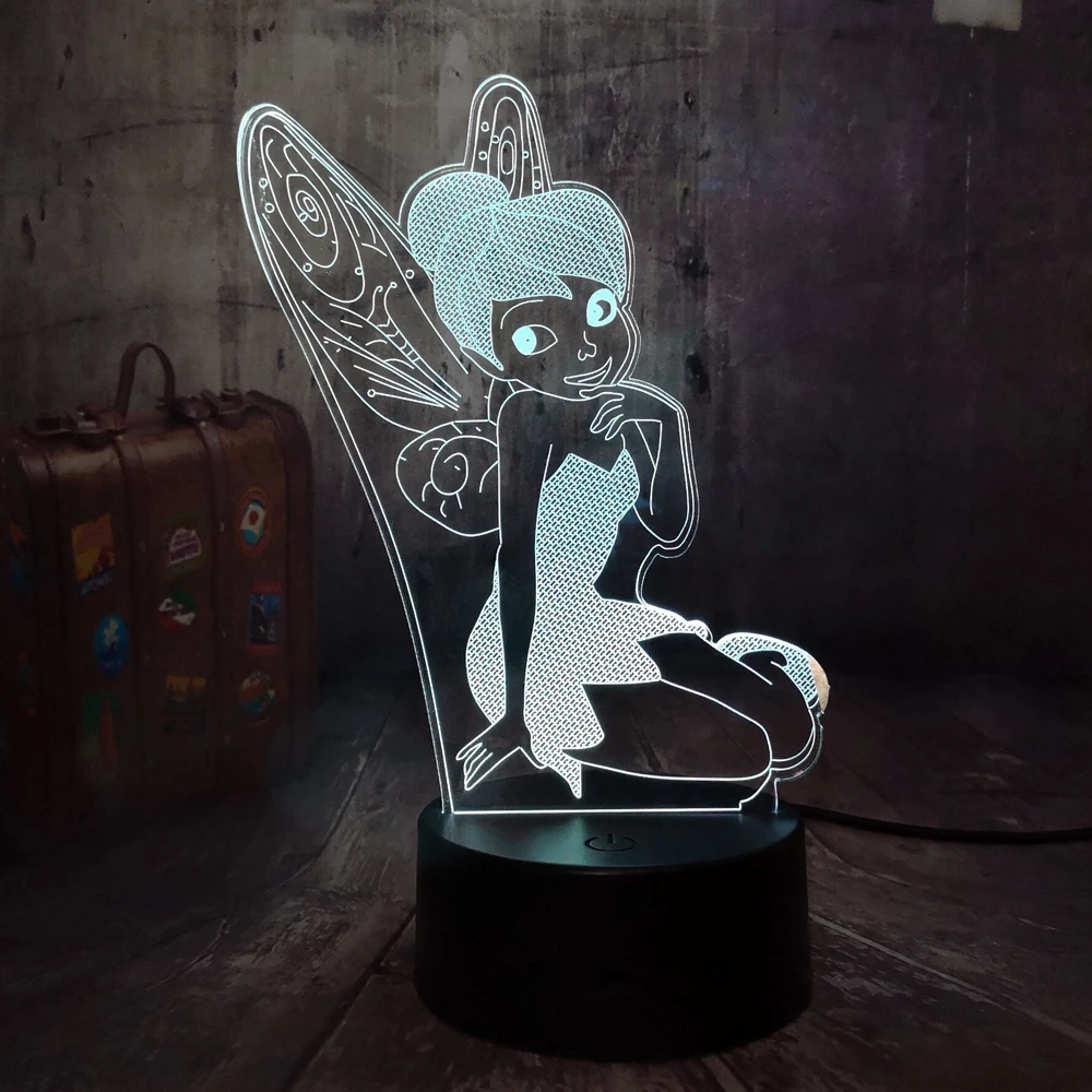 3D светодиодный ночник настольная лампа Miss Bell Elf Tinker 7 цветов для украшения детской