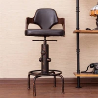 europe retro style height adjustable bar chair with footrest wood backrest swivel bar stool counter coffee pub chair barstool