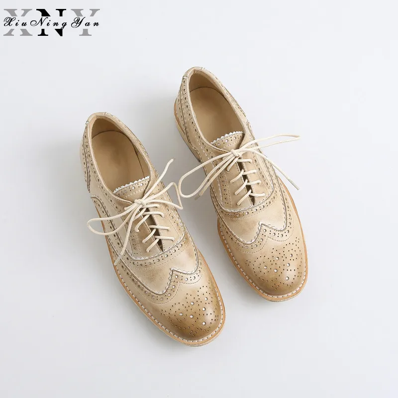 Броги женские из натуральной кожи с круглым носком в британском стиле|Обувь без