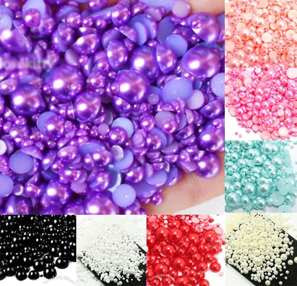 

500pcs 2-10mm Mixed Dark Purple Half Round Pearl Beads FlatBack Scrapbook Craft Cabochon Kawaii DIY Embellishments Accessories