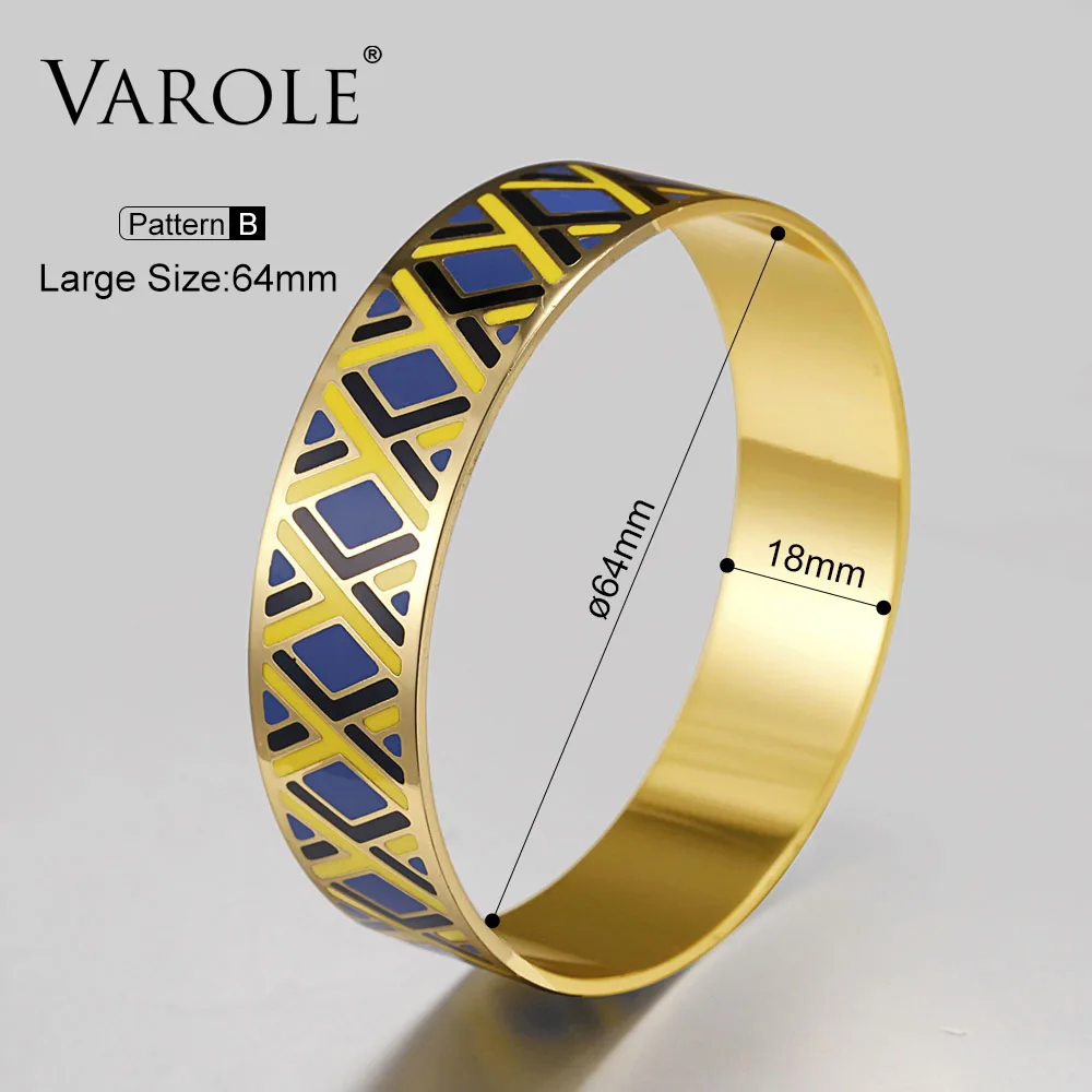 Pattern B 64mm VAROLE модный Сетчатый Дизайн эмаллы любовь манжеты браслеты для женщин 18 мм ширина браслет цвета золота подарок для девочки этнические ювелирные изделия - Окраска металла: Pattern B 64mm