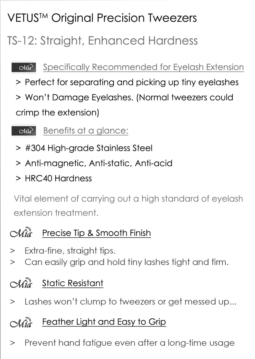Пинцет для наращивания ресниц VETUS TS12 из нержавеющей стали|steel|steel stainlesssteel tweezers |