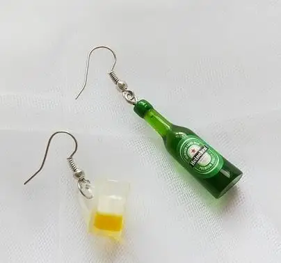 A Новые серьги-капли для женщин, крутые мини пивные бутылки, бокалы для вина, ассиметричные художественные веерные полимерные серьги - Окраска металла: A