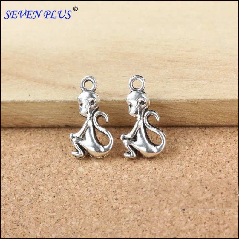 

High Quality 20 Pieces/Lot 20mm*10mm Alloy Metal Charm Antique Silver Plated Double-sided Cute Monkey Charms For Jewelry Making