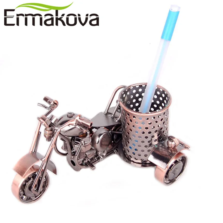 ERMAKOVA металлический мотоцикл модель ручной работы Ручка Контейнер ретро карандаш