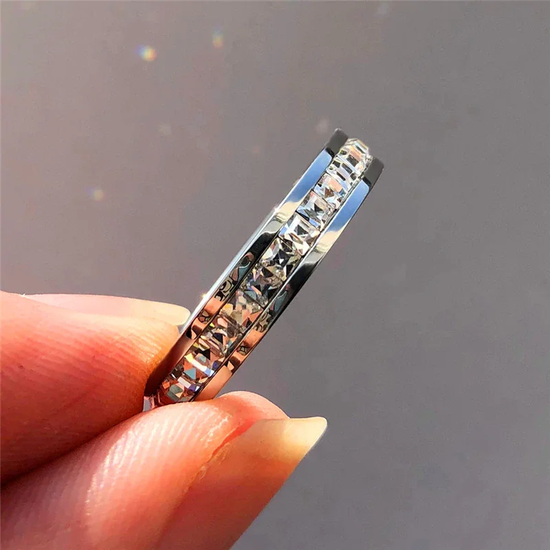 Brand New Stainless Steel Rings for Women Crystal CZ Stone Gold-color Wedding Bands Ring Men Jewelry Engagement | Украшения и