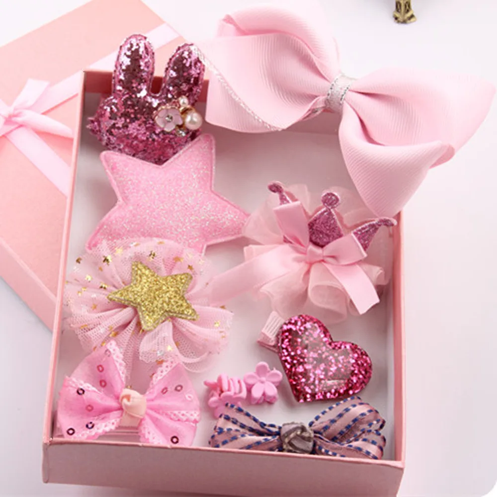 Pink 10 шт., заколки для волос для маленьких девочек, милые бантики, цветок, маленькая заколка для волос, ткань для принцессы, аксессуары для детей, заколки для волос - Цвет: Pink