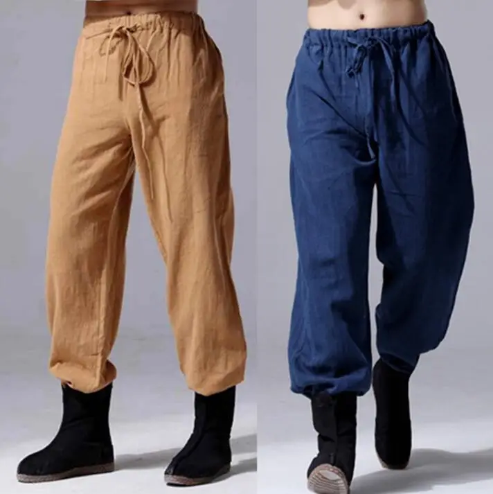 Original Chinese style personality fashion mens flax pants harem pant men feet trousers pantalones hombre cargo pantalon homme