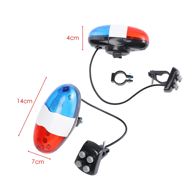 Bicycle Accessories 6 LEDs 4 Tone Sounds Bicycles Bell Police Car Light Electronic Horn Siren for Kid Children Bike Scooter