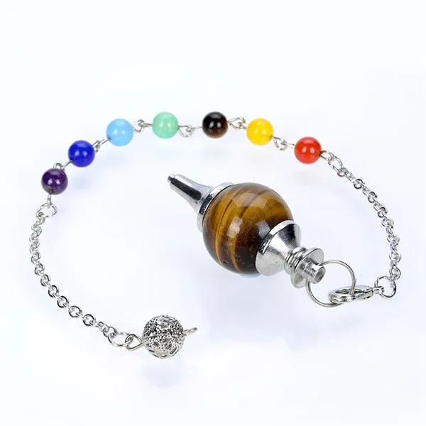 Tiger eye stone Натуральный камень, фиолетовый с украшением в виде кристаллов сердолик, опал Лазурит КВАРЦЕВЫЙ шар цепи Биолокация кулон ИСЦЕЛЕНИЕ маятник с чакрами с натуральным жемчугом бусины цепи - Окраска металла: Tiger eye stone