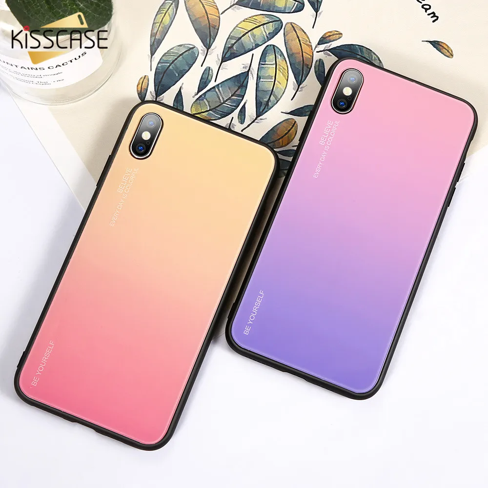 KISSCASE градиентный стеклянный чехол для телефона iPhone 7 8 Plus X XR XS MAX 6 S противоударные