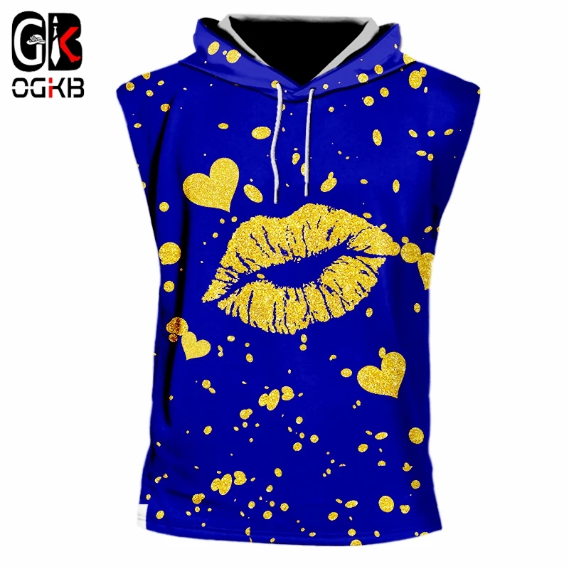 OGKB 2019 золотой и синий большой размер Специальная футболка с капюшоном губами