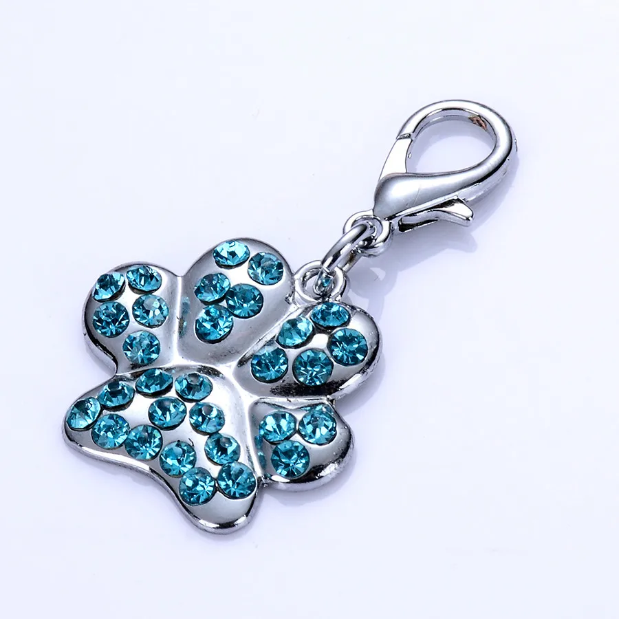 Подвеска кулон для собак ошейник аксессуары Горный хрусталь Подвески dog tag лапу Талисманы для собак Воротники застежкой омар ювелирные изделия Аксессуары Товары для домашних животных Розовый сине-белые Цвет