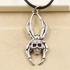 Новая Мода тибетский серебристый цвет кулон череп ожерелье с пауком чокер Шарм черный кожаный шнур заводская цена ювелирные изделия ручной работы