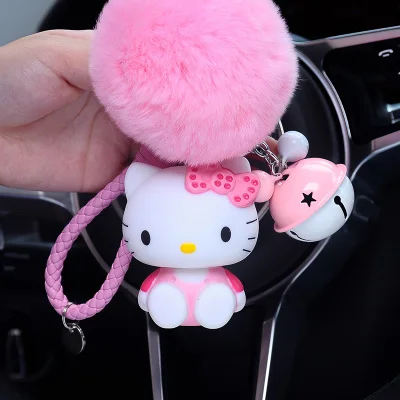Милый мультяшный брелок hello kitty из кроличьего меха с помпонами, помпонами, брелок для женщин с кожаным ремешком, металлическое кольцо для ключей, цепочка для автомобильных сумок, брелок D35B - Цвет: 5