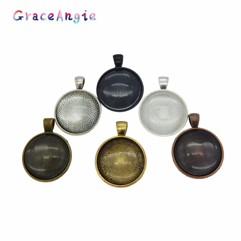 GraceAngie 6 шт./упак. смешанный круглый ободок для подвесок с стеклянной плиткой