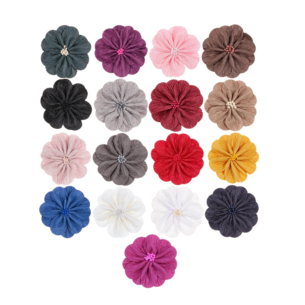 

Yundfly 10pcs/lot 3.2" Satin Fabric Flowers with Match Stick Center Old Wrinkles for Diy Headband Clips Hair Accessories