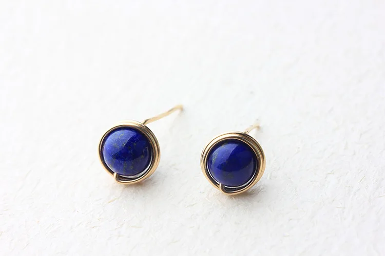 Серьги гвоздики ручной работы PINJEAS Lapis lazuli минималистичные серьги в виде