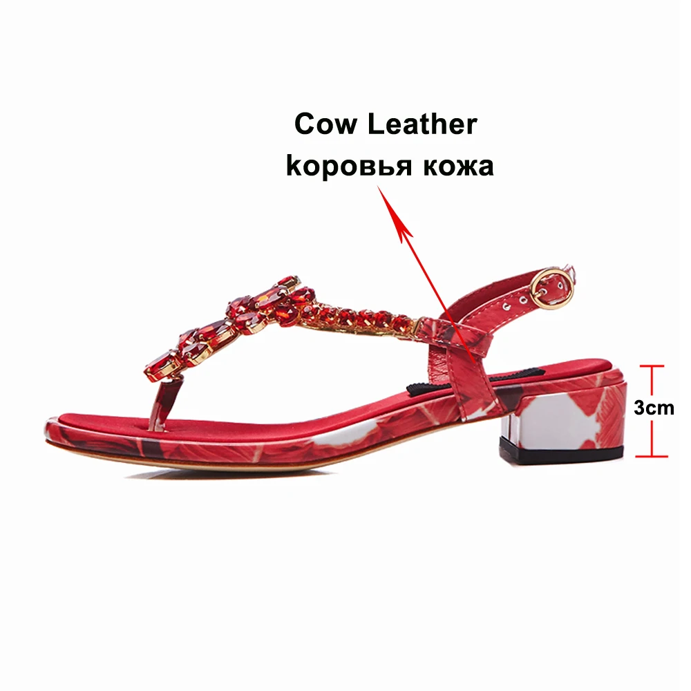 Женские сандалии с пряжкой FOREADA красные из натуральной кожи толстый каблук