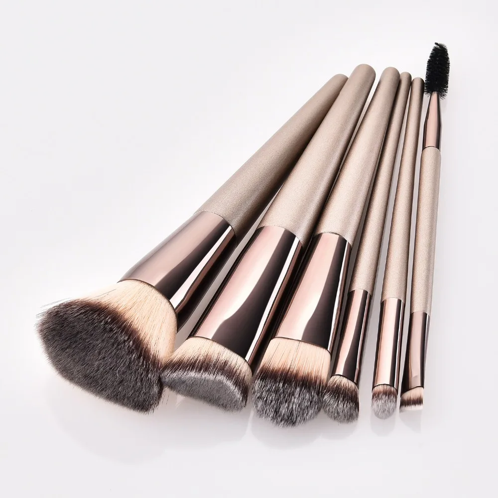 6pcs/set Champagne Makeup Brushes For Foundation Flat Powder Bronzer Eyeshadow Blending Brush Women Facial Tools Kit | Красота и