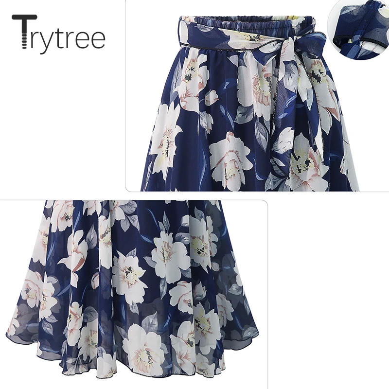 Женская юбка с цветочным принтом Trytree повседневная трапециевидная из полиэстера