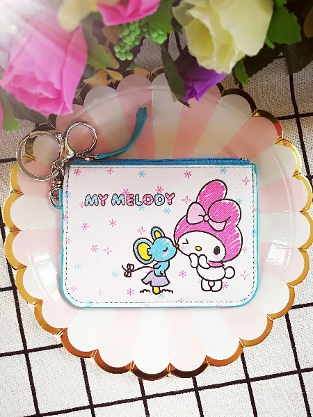 see chart IVYYE 1 шт. с рисунками из мультфильма «My Melody» аниме, плюшевая держатель для карт из искусственной кожи с отделением для кредитных сумки для монет на молнии-автобус Чехол-портмоне с отделением для карт для маленьких девочек подарки на - Цвет: see chart