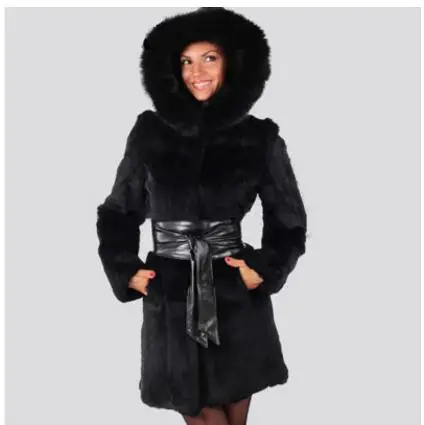 Новые женские норковые меховые куртки с капюшоном Длинные повседневные пальто