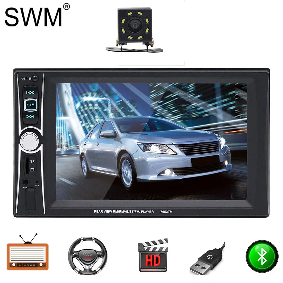 SWM радио автомобиля стерео 6," авторадио радио Bluetooth Зеркало Ссылка Estereo де Авто Con Pantalla Реверсивный Изображение радио Coche USB FM - Color: Radio with Camera 2