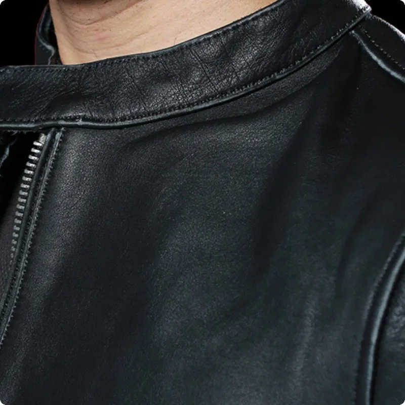 Повседневная облегающая Мужская короткая куртка из натуральной кожи с