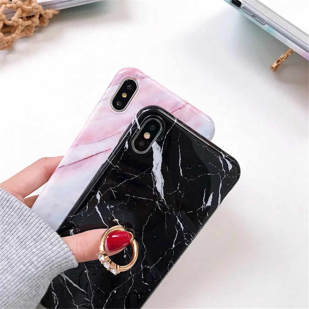 Роскошное кольцо на палец держатель мраморный чехол для iPhone X XS 7 6 S 8 Plus Fundas Мягкий