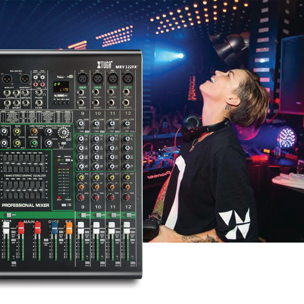XTUGA MRV122FX 12 канальный аудио микшер звуковая плата ультра-Мода из всех металлических шасси с цифровым дисплеем MP3, Bluetooth, EQ, эффект