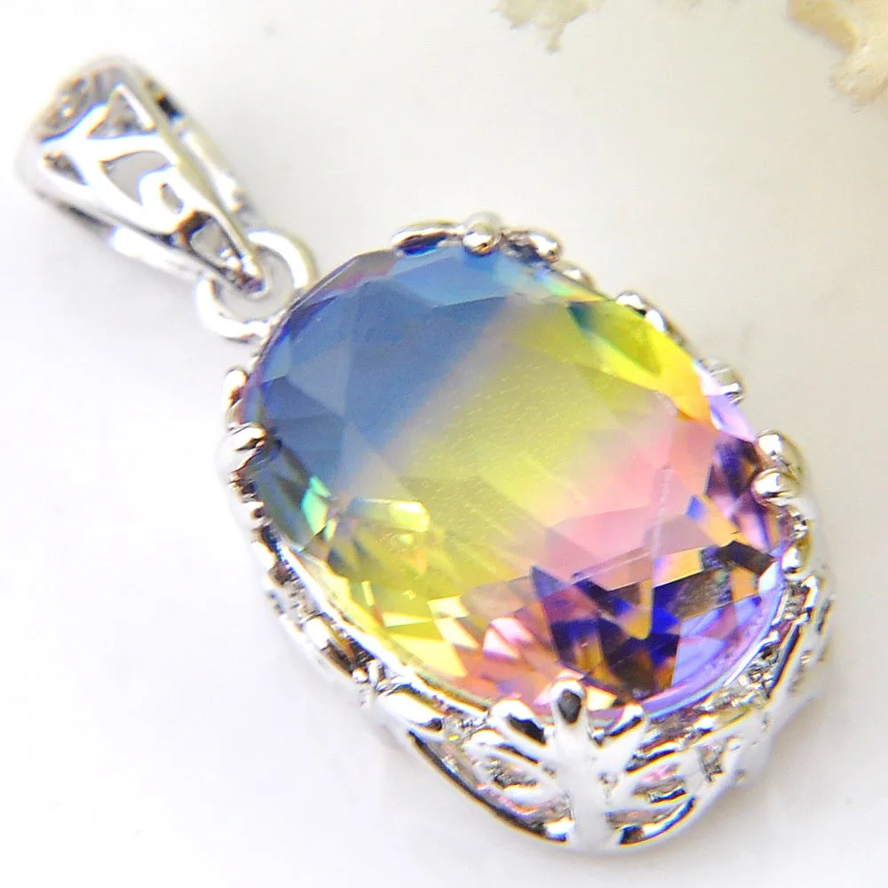 Luckyshine, модный топ, Радужный BI-COLORED, турмалин, Кристалл циркония, серебро, для женщин, обручение, подарок, подвеска, ожерелье