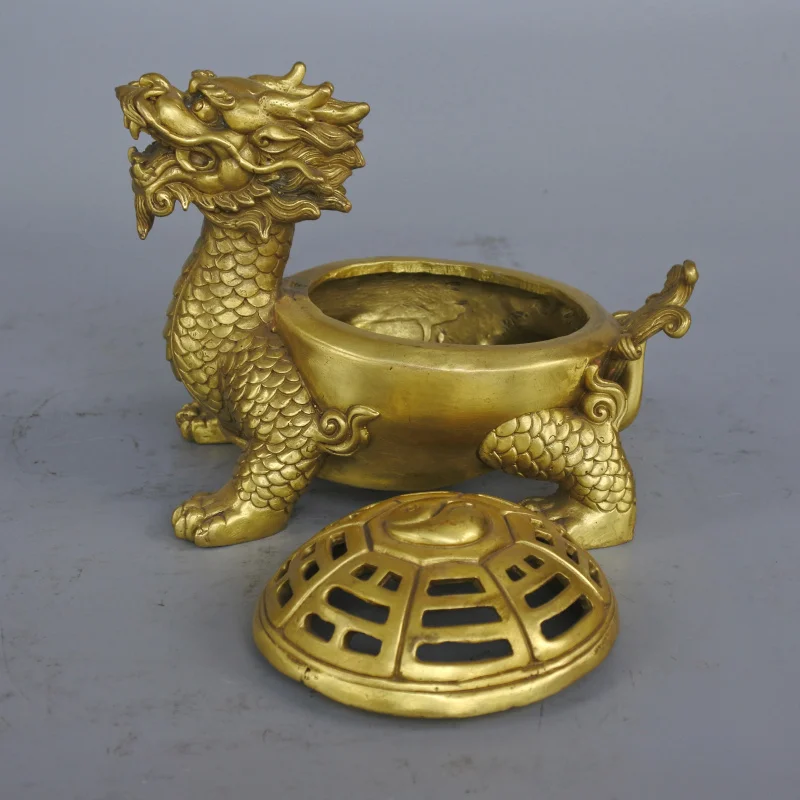 

2020 Special Offer # HOME OFFICE TOP decoration ART Business Mascot lucky Gold dragon turtle brass FENG SHUI Ashtray Statue