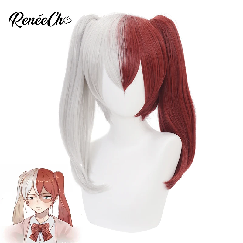 Ренеэхо мой герой Академия косплей Todoroki Shoto парик белый смешанные красные волосы