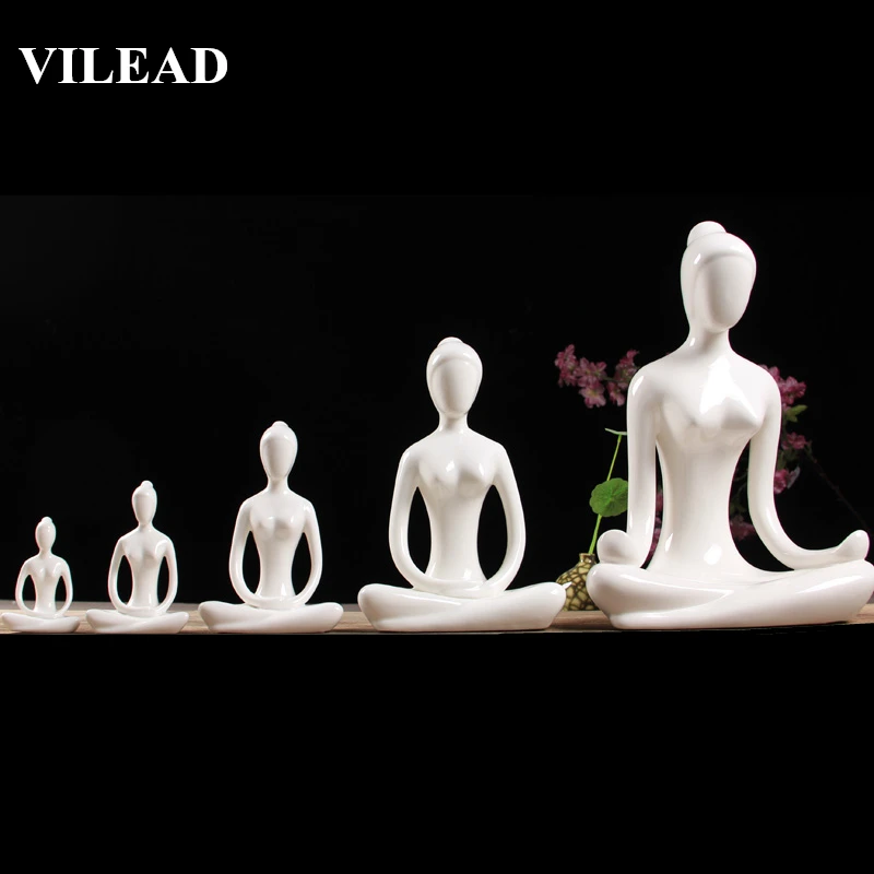 VILEAD 12 Styles White Ceramic Yoga Figurines Ename Abstract Woman Yoga Miniatures Yog Stattues Yoj Figurines Home Decoration