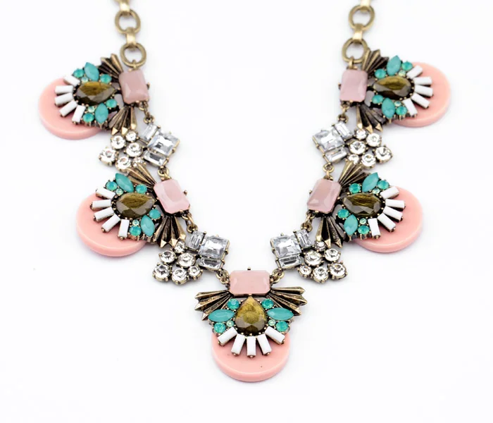 Женское винтажное акриловое ожерелье розовое ожерелье-чокер золотого цвета с