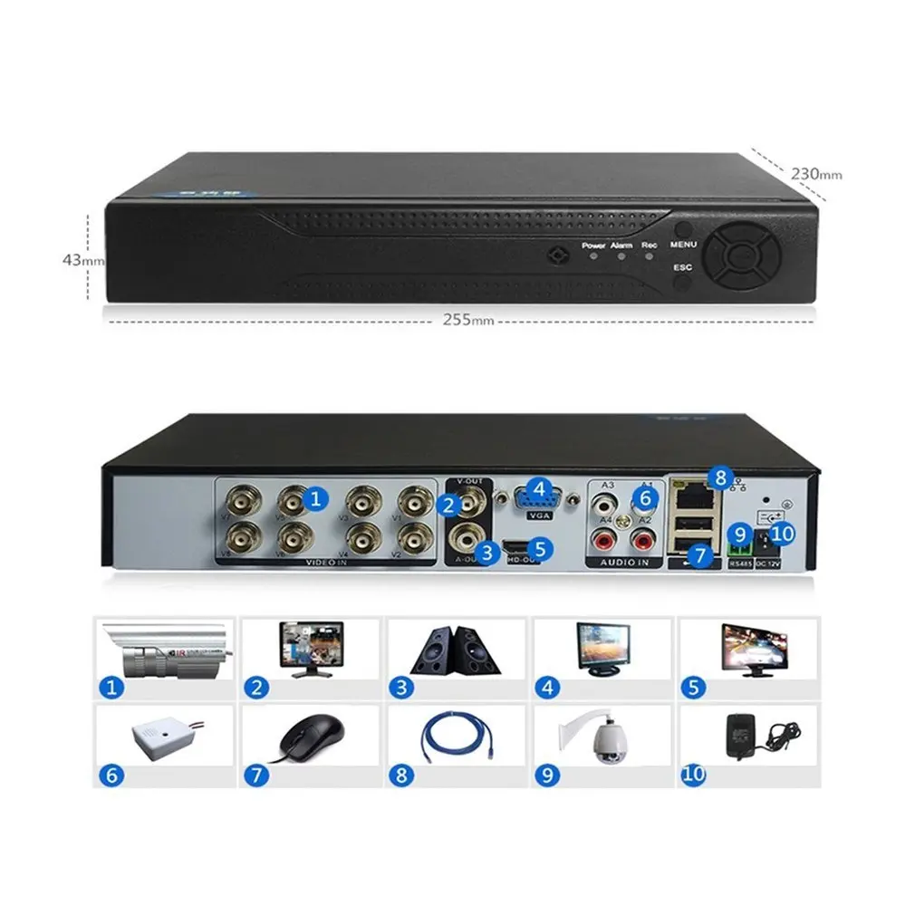 8 Каналы H.264 видеорегистратор видеонаблюдения 960H Регистраторы DVR P2P корпус