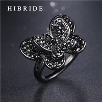 hibride brand new fashion black gun plated men women rings butterfly aaa cubic zircon ring jewelry qsp0010 12