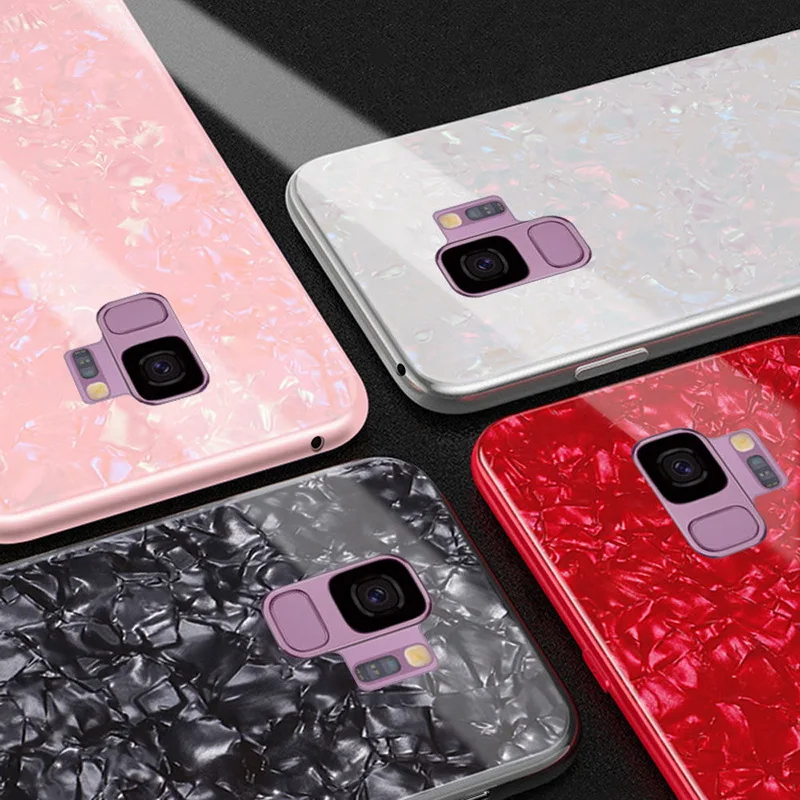 Блестящий чехол с раковиной для Sumsung Galaxy S9 S8 Plus закаленное стекло задняя крышка