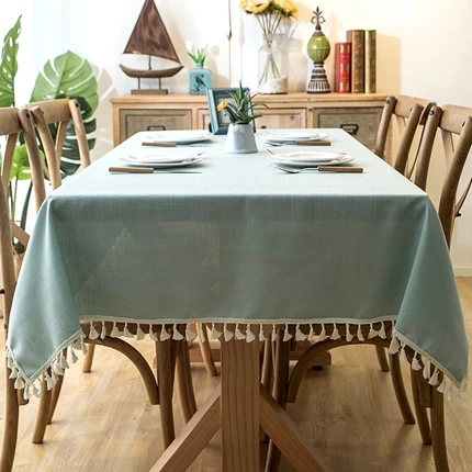 green with tassel Novzo однотонная Водонепроницаемая хлопковая льняная квадратная скатерть с кисточкой, кружевная Скатерть для свадьбы, отеля, банкета, украшения, ткань для улицы - Цвет: green with tassel