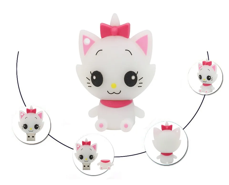 Черный/белый милый Кот usb флеш накопитель 64 ГБ 32 16 8 4 ключ Гб USB карта памяти U