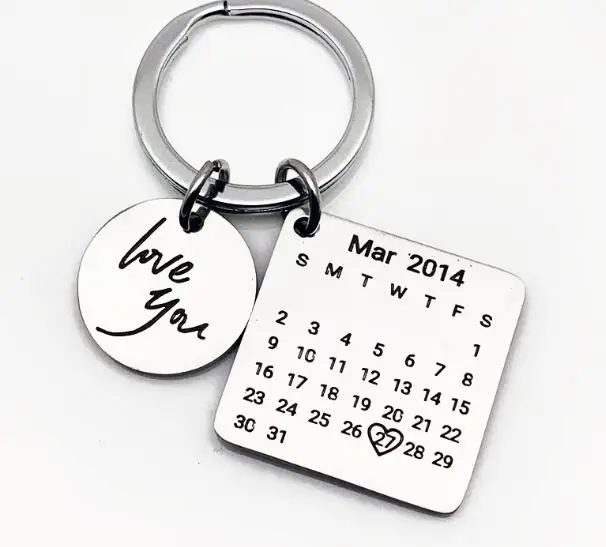Брелок с календарем ручная работа и датой в форме сердца из нержавеющей стали 10