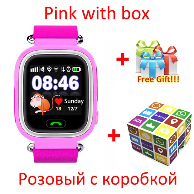 Детские gps умные часы Q90 Wifi сенсорный экран Детские умные часы SOS расположение вызова для детей безопасный анти-потеря монитор PK Q50 Q528 Q80 - Цвет: Pink with BOX