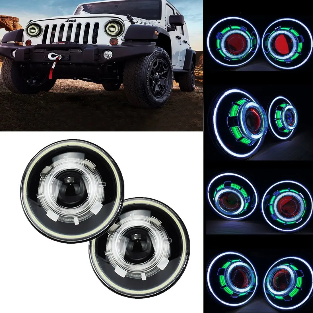 7 дюймовые светодиодные фары прожекторные с Halo Angel Eye Demon автомобильные продукты