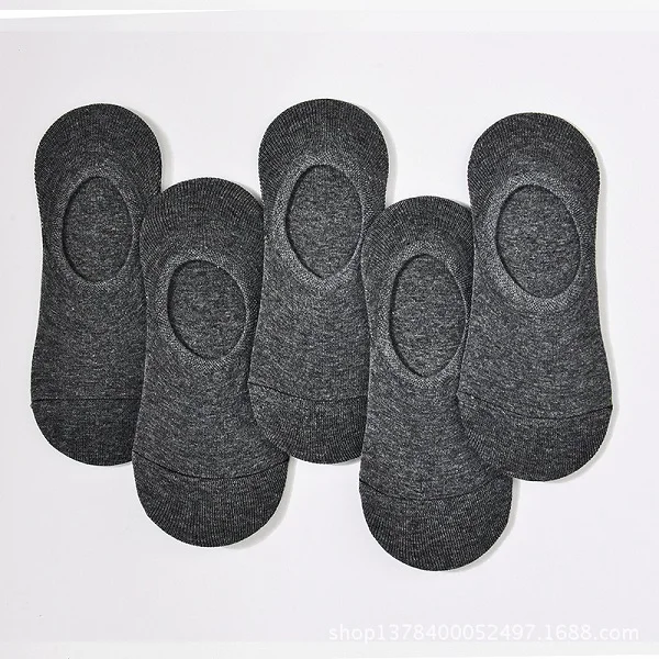 Dark gray Socks 10 шт. = 5 пар/лот, мужские носки, летние модные Нескользящие силиконовые невидимые одноцветные хлопковые носки, деловые мужские короткие носки, тапочки, Meia - Цвет: Dark gray Socks