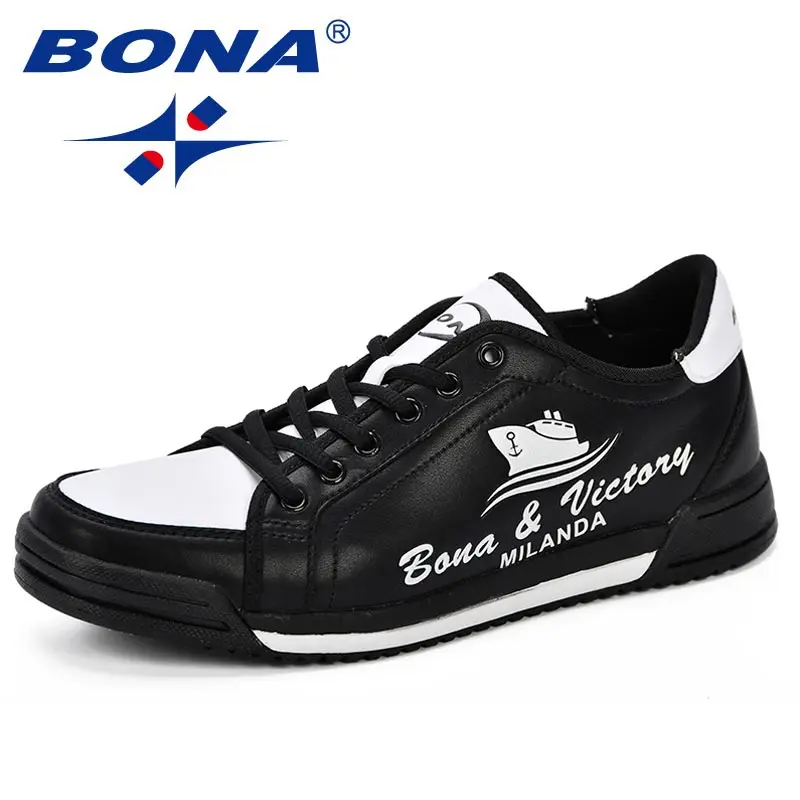 BLACK WHITE BONA/обувь для скейтбординга; мужские кожаные низкие мужские модные уличные кроссовки; Мужская Спортивная обувь; коллекция года; сезон весна-осень; обувь - Цвет: BLACK WHITE