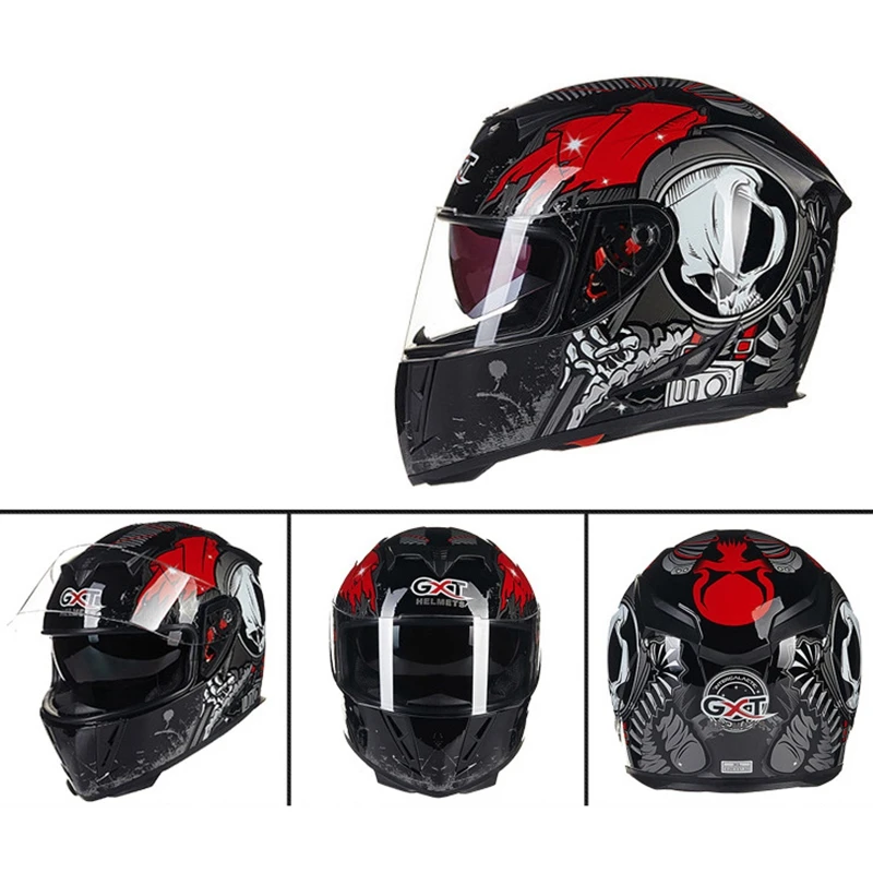 Black and Red GXT 358 Полнолицевые Шлемы зимние теплые двойные Козырьки мотоциклетный шлем - Цвет: Black and Red